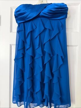 Cache Strapless Ruffle Chiffon Dress - Blue